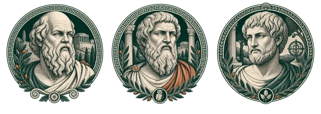 Sokrates, Platon ve Aristoteles'i betimleyen akademik çizim